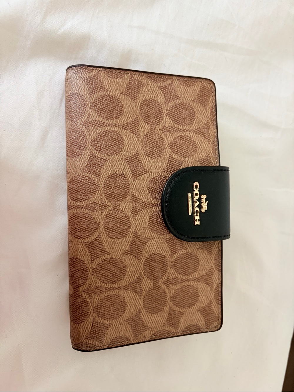 Coach Brown Signature Continental Phone- Wallet with Black Snap